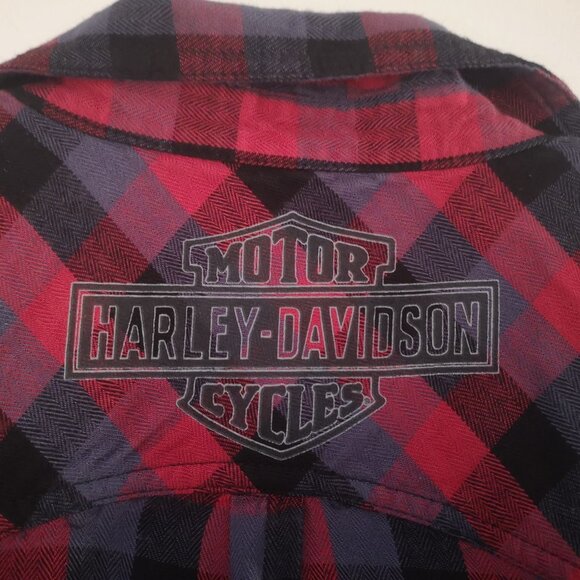 Harley-Davidson Genuine Motor Clothes Ladies Sleeveless Red Plaid Blouse - Picture 7 of 10